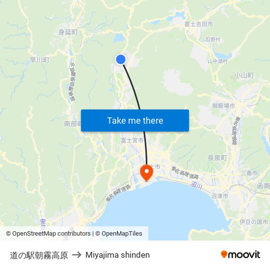 道の駅朝霧高原 to Miyajima shinden map