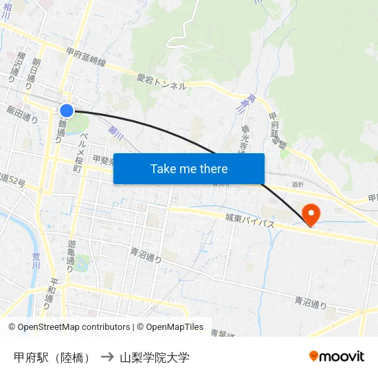 甲府駅（陸橋） to 山梨学院大学 map
