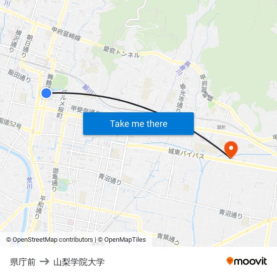 県庁前 to 山梨学院大学 map