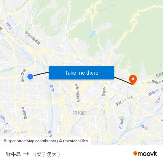 野牛島 to 山梨学院大学 map