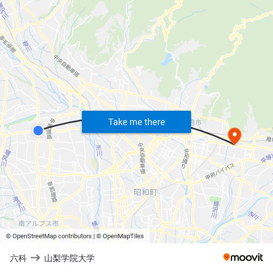 六科 to 山梨学院大学 map