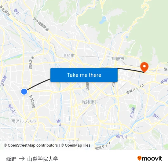 飯野 to 山梨学院大学 map