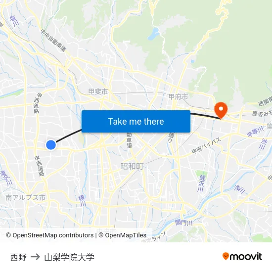 西野 to 山梨学院大学 map