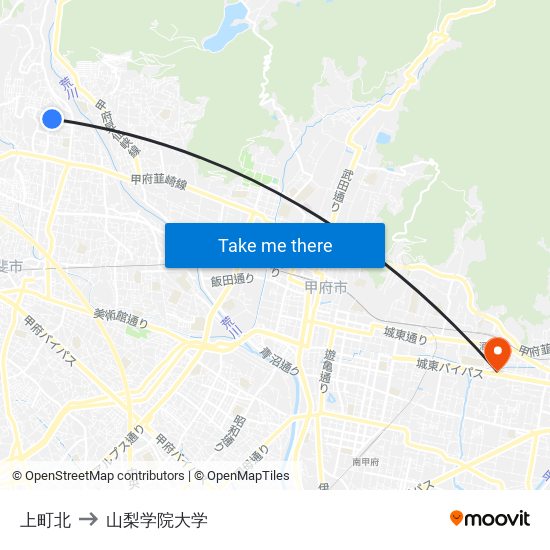 上町北 to 山梨学院大学 map