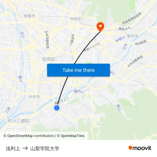 浅利上 to 山梨学院大学 map