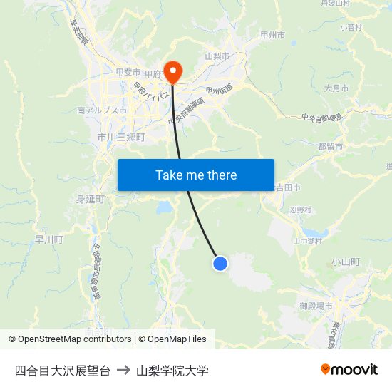 四合目大沢展望台 to 山梨学院大学 map