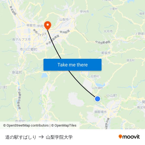 道の駅すばしり to 山梨学院大学 map