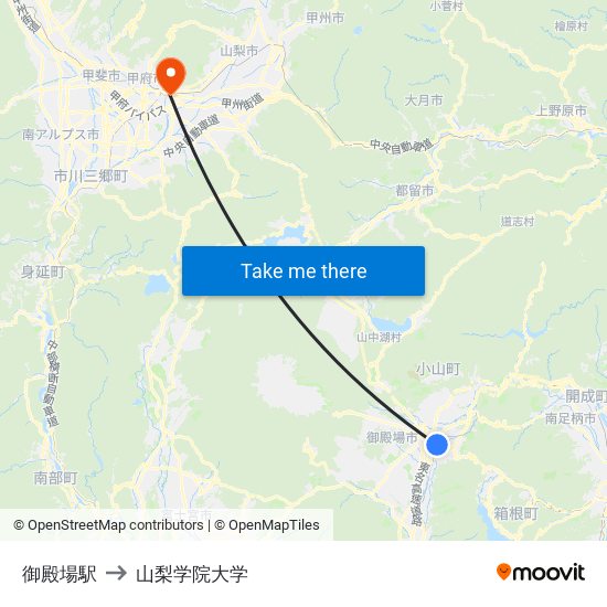 御殿場駅 to 山梨学院大学 map