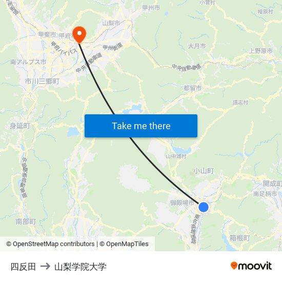 四反田 to 山梨学院大学 map