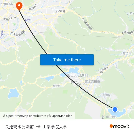 長池親水公園前 to 山梨学院大学 map