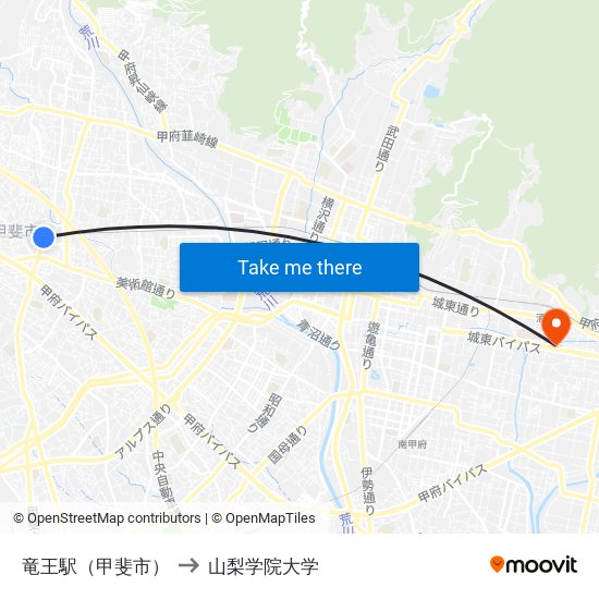 竜王駅（甲斐市） to 山梨学院大学 map