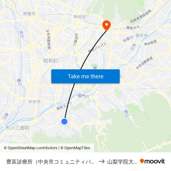 豊富診療所（中央市コミュニティバス） to 山梨学院大学 map