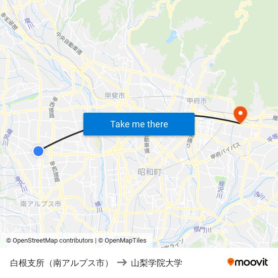 白根支所（南アルプス市） to 山梨学院大学 map