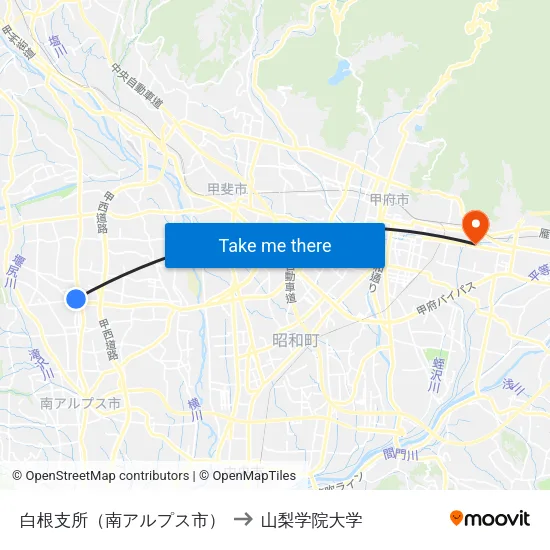 白根支所（南アルプス市） to 山梨学院大学 map