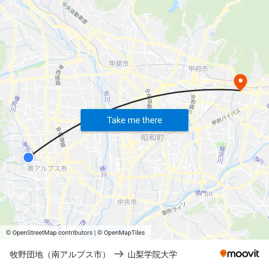 牧野団地（南アルプス市） to 山梨学院大学 map