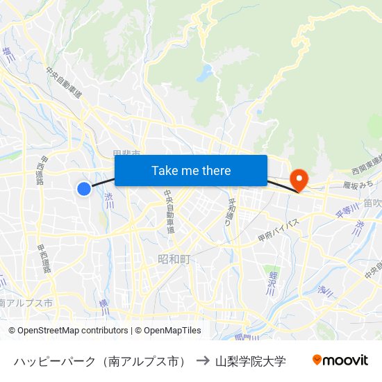 ハッピーパーク（南アルプス市） to 山梨学院大学 map