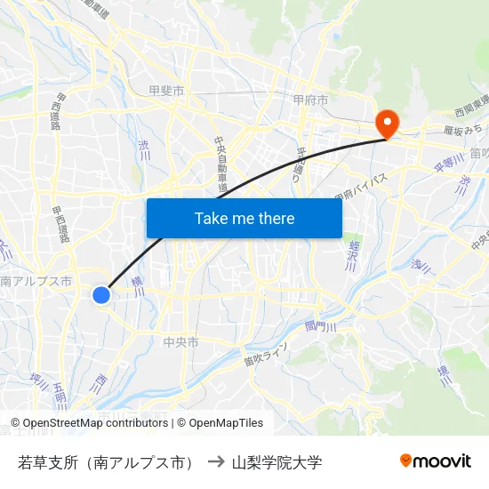 若草支所（南アルプス市） to 山梨学院大学 map