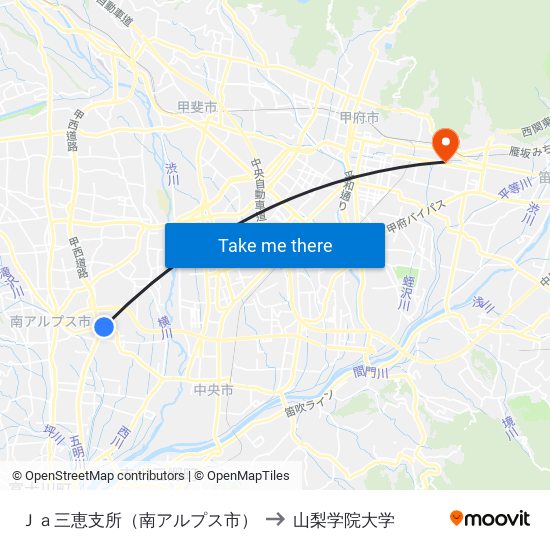 Ｊａ三恵支所（南アルプス市） to 山梨学院大学 map