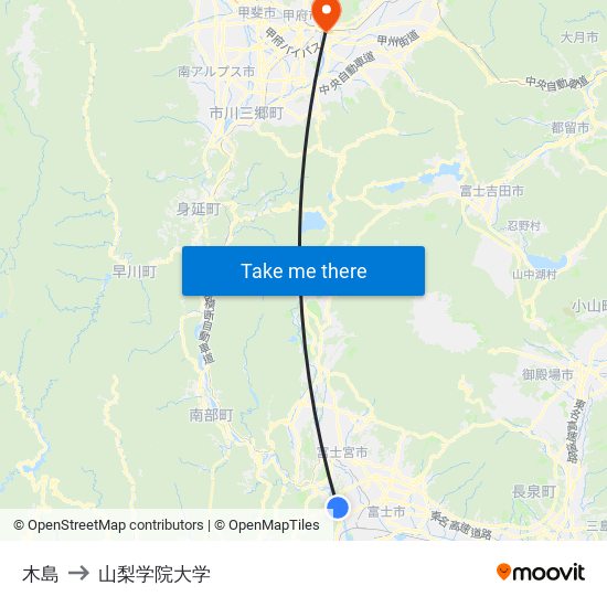 木島 to 山梨学院大学 map