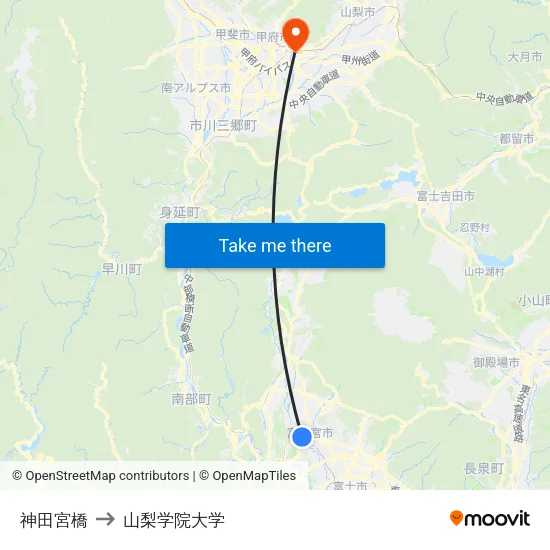 神田宮橋 to 山梨学院大学 map
