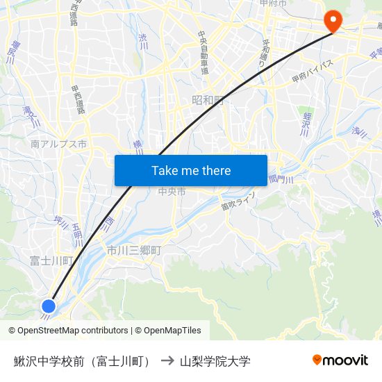 鰍沢中学校前（富士川町） to 山梨学院大学 map