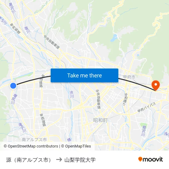 源（南アルプス市） to 山梨学院大学 map