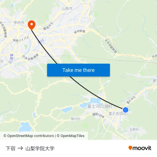 下宿 to 山梨学院大学 map