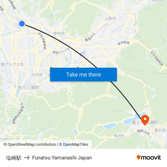 塩崎駅 to Funatsu Yamanashi Japan map