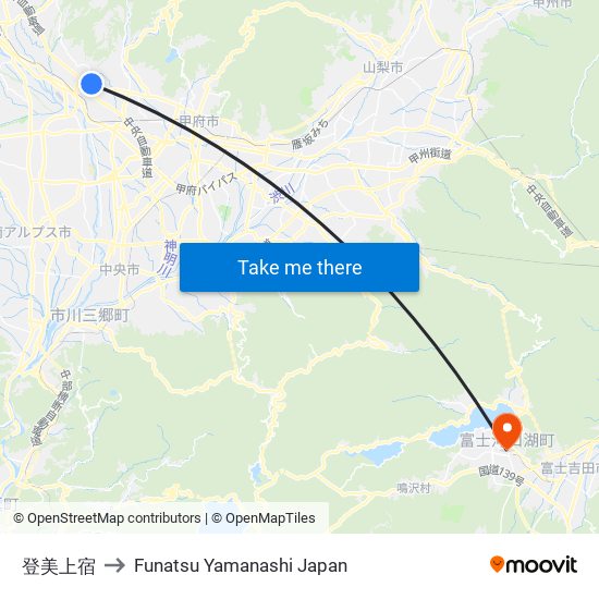 登美上宿 to Funatsu Yamanashi Japan map
