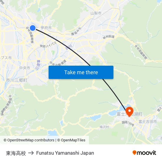 東海高校 to Funatsu Yamanashi Japan map