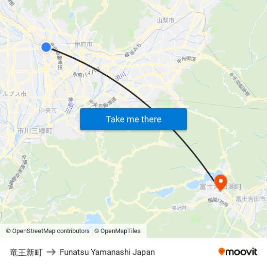 竜王新町 to Funatsu Yamanashi Japan map