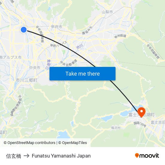 信玄橋 to Funatsu Yamanashi Japan map