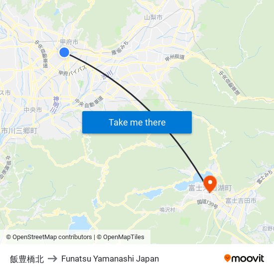 飯豊橋北 to Funatsu Yamanashi Japan map