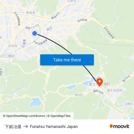 下鍛冶屋 to Funatsu Yamanashi Japan map