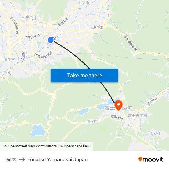 河内 to Funatsu Yamanashi Japan map