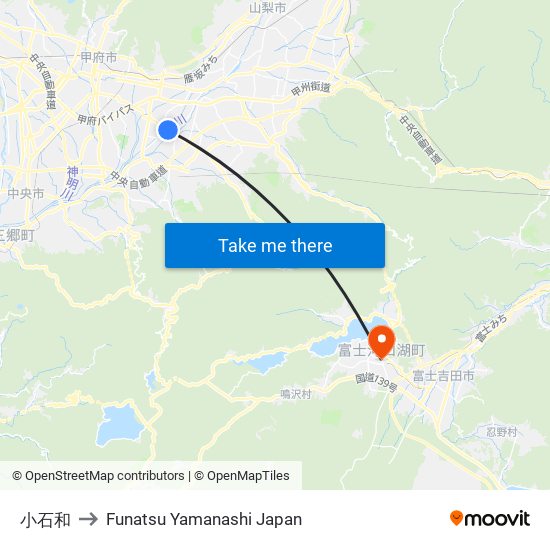 小石和 to Funatsu Yamanashi Japan map