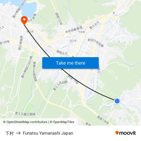 下村 to Funatsu Yamanashi Japan map