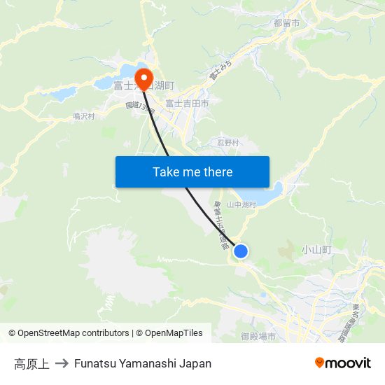 高原上 to Funatsu Yamanashi Japan map
