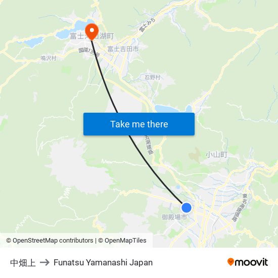 中畑上 to Funatsu Yamanashi Japan map