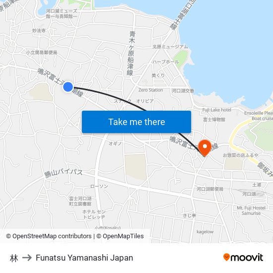 林 to Funatsu Yamanashi Japan map