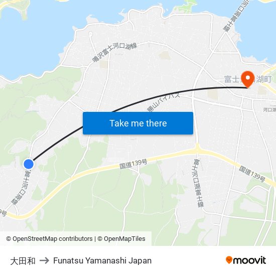 大田和 to Funatsu Yamanashi Japan map