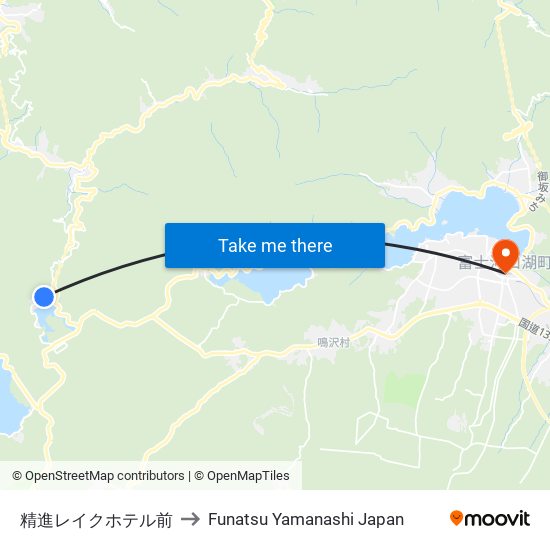 精進レイクホテル前 to Funatsu Yamanashi Japan map