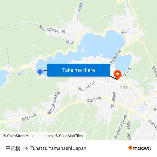 平浜橋 to Funatsu Yamanashi Japan map