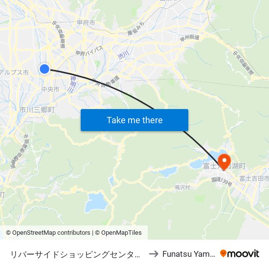 リバーサイドショッピングセンター（中央市コミュニティバス） to Funatsu Yamanashi Japan map