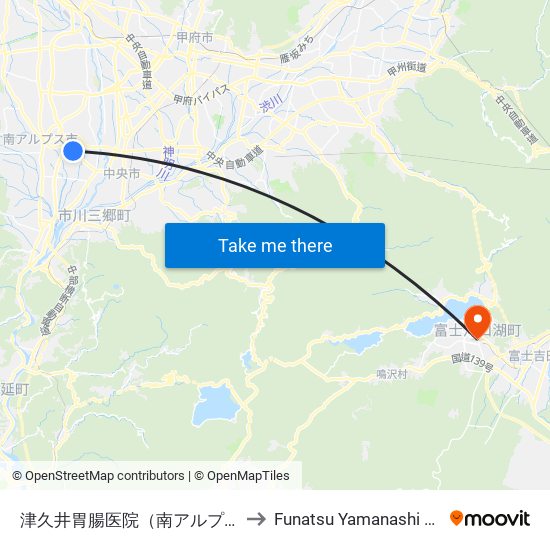 津久井胃腸医院（南アルプス市） to Funatsu Yamanashi Japan map