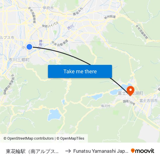 東花輪駅（南アルプス市） to Funatsu Yamanashi Japan map