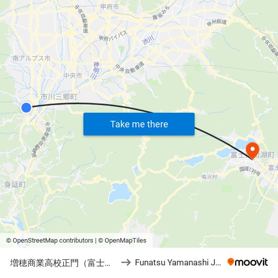増穂商業高校正門（富士川町） to Funatsu Yamanashi Japan map