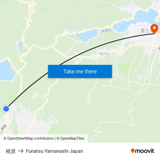 根原 to Funatsu Yamanashi Japan map