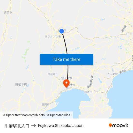 甲府駅北入口 to Fujikawa Shizuoka Japan map