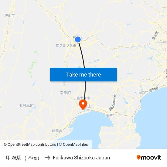 甲府駅（陸橋） to Fujikawa Shizuoka Japan map